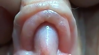 Intense Close-Up Of Girl Pleasuring Her Large Clitoris